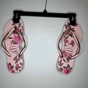 Havaianas Floral Flip Flops Rose Gold Strap Women’s 7/8 EU 39/40